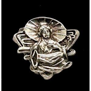 Silver-tone Geisha with Parasol Brooch Pin Vintage Art Deco Style Elegant